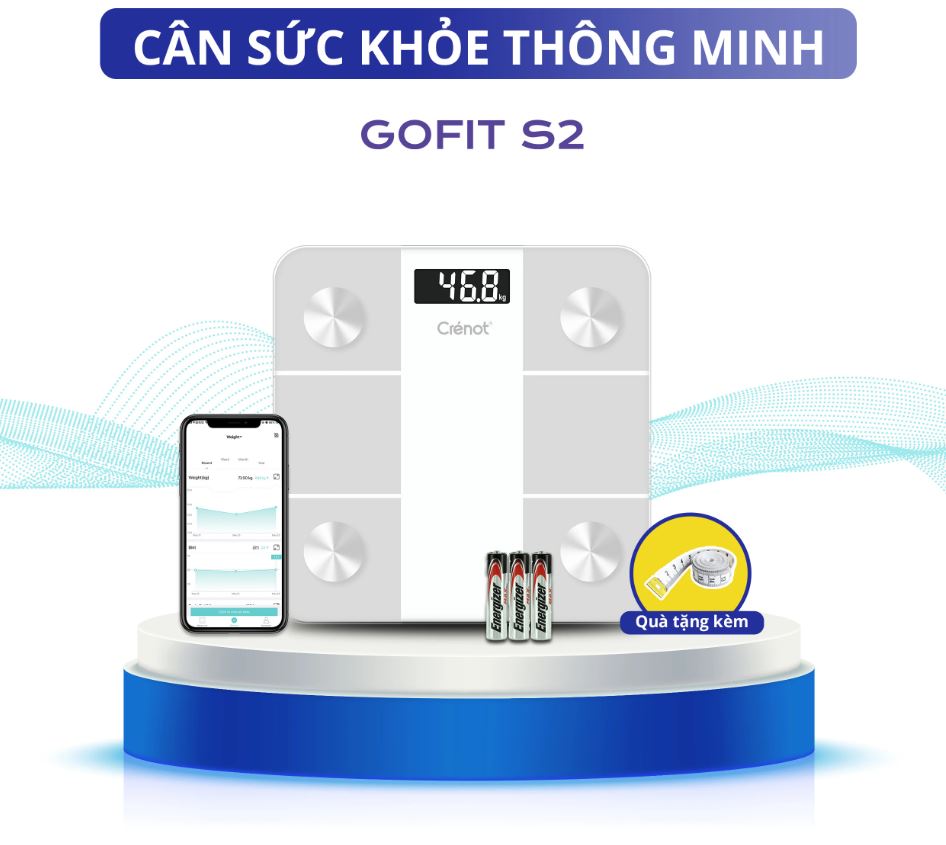 Cân điện tử sức khoẻ thông minh Crenot Gofit S2 kết nối bluetooth phân tích chỉ số cơ thể